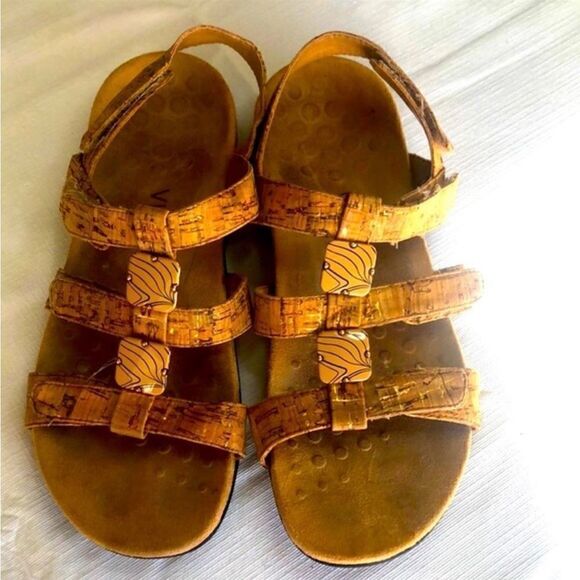 Vionic Strappy Comfort Leather Cork Sandals - Picture 10 of 10